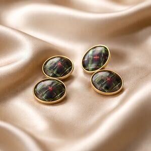 Antique Scottish Tartan Plaid Brass Pair Cufflinks Timeless Collectible